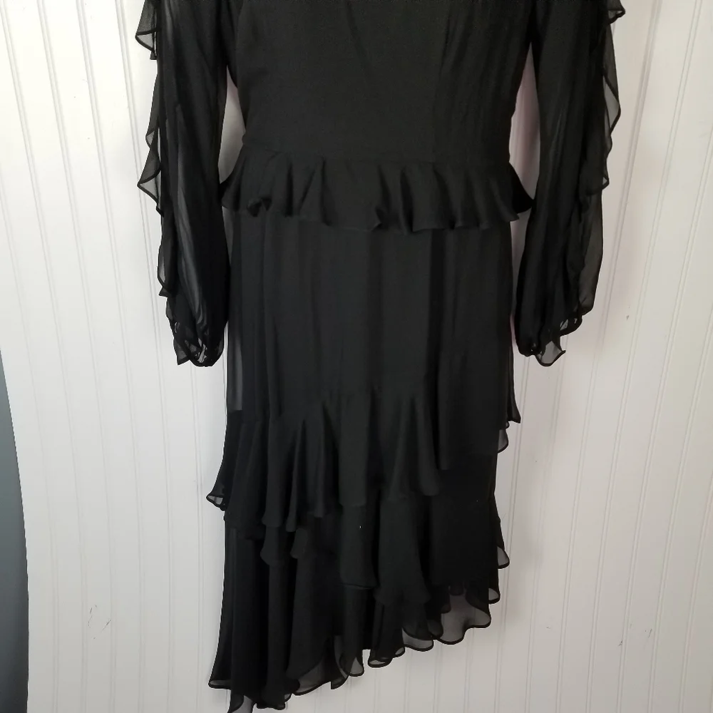 Cooper St Tiered Dress Size 10 Black Lined Asymmetric Long Sleeve Sleeve Ruffles - Picture 9 of 12